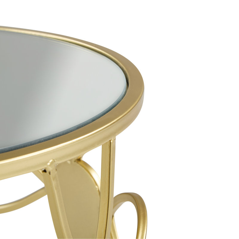 Table d'appoint à plateau miroir doré et transparent avec structure en métal - 15 x 15 x 20 po, structure solide, multi pour la vie quotidienne, or moderne sans assemblage + transparent, support stable, polyvalent, nécessaire