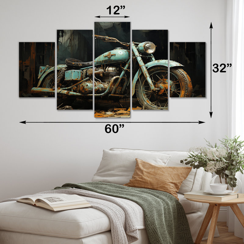 Motocyclette bleue et noire - ensemble d'art mural multipanel