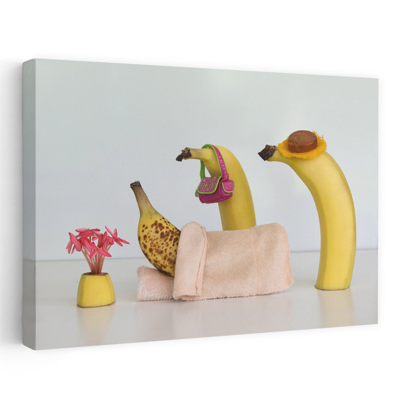 Banana Spa Day Playful Whimsical Contemporary Fruit Flower Wall Art Print by Jacqueline Hammer - Wrapped Canvas Print