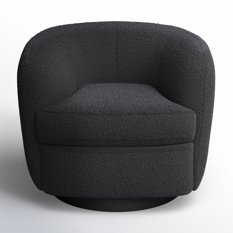 Marcy Upholstered Swivel Barrel Chair, Aries Grey Boucle