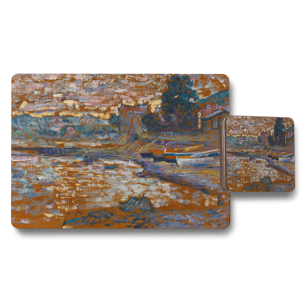 Impressionist River Landscape Placemat and Coaster Set