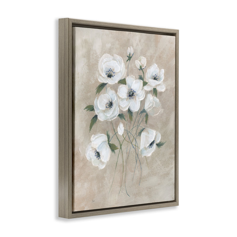 Art mural sur toile flottant avec fleurs neutres beiges par Nan, H 31 po x l 25 po, Cadre flottant orme Montalcino
