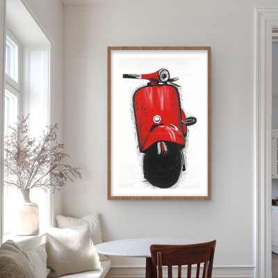 Red Italian Scooter Retro Transportation Print | Home Decor