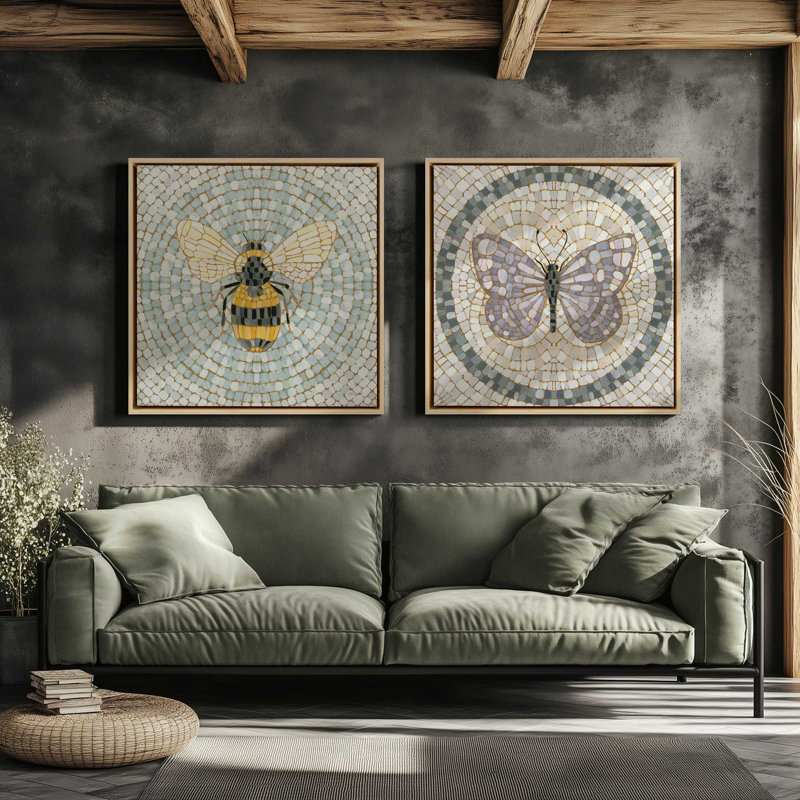 Ailes de mosaïque II, ensemble de 2 impressions, 30 po x 30 po, Toile avec cadre, Noyer