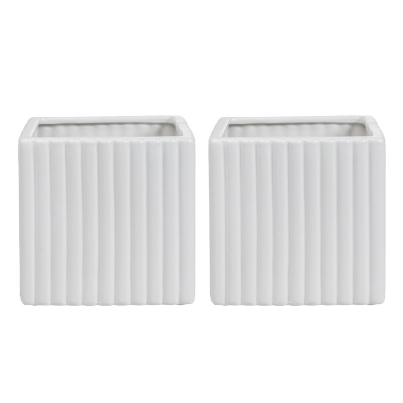 2 Piece White Ceramic Flower Planters Pots
