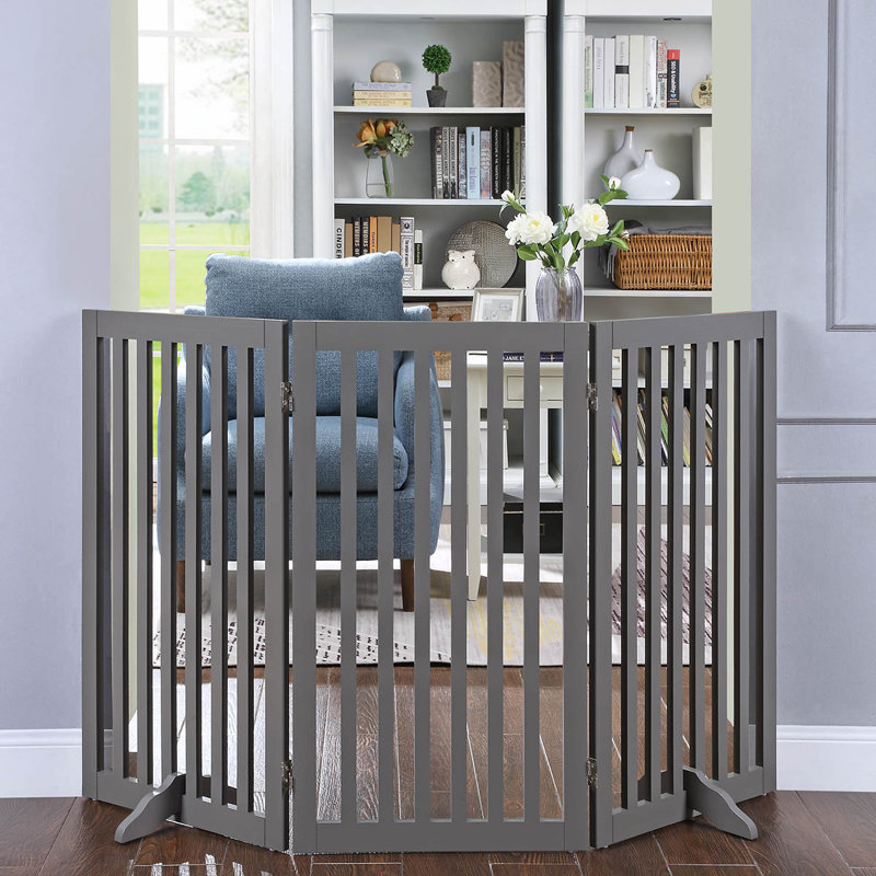 Wood Free Standing Pet Gate, Grey, 36" H 60" W