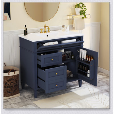 36'' Modern Bathroom Vanity With Top Sink, 2 Drawers, And Tip-Out Drawer For Enhanced Storage And Aesthetic Appeal
