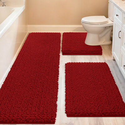 Ensemble de 3 tapis de salle de bain ultralégers gris clair ultra-doux et épais, tapis de toilette en chenille antidérapant pour salle de bain, chambre à coucher et cuisine