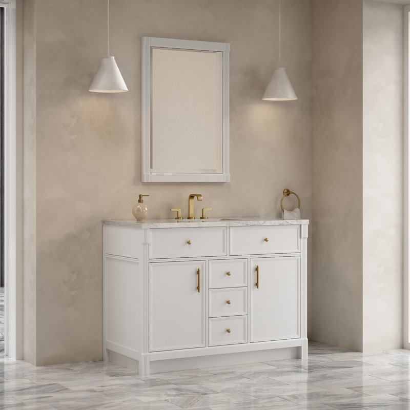 Bellshire 48" W Single Vanity, 48", Eternal Jasmine Pearl Silestone, Bright White