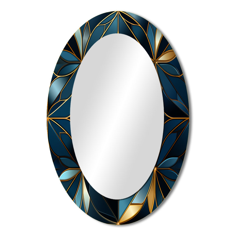Blue Quantum Mosaic Vision Geometric - Miroir décoratif géométrique ovale sur métal, H 36 po x l 24 po