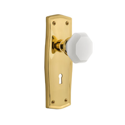Poignée de porte mortaise intérieure en verre lait blanc avec plaque longue prairie Waldorf
