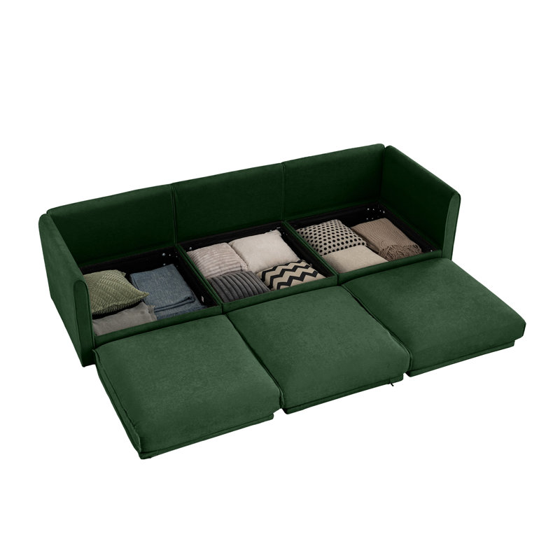 Luxueux chenille 3 avec espace de rangement: canapé en tissu ergonomique pour un rangement caché élégant: cylindrique, Vert