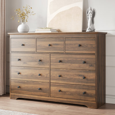 9-Drawer Dresser, 55" W Double Dresser For Bedroom