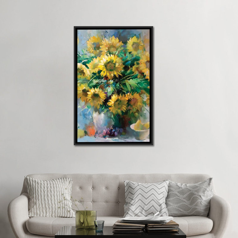 Tournesols par willem haenraets - reproduction sur toile, H 26 po x l 18 po x P 1,5 po, Toile avec cadre noir, Pas de tapis