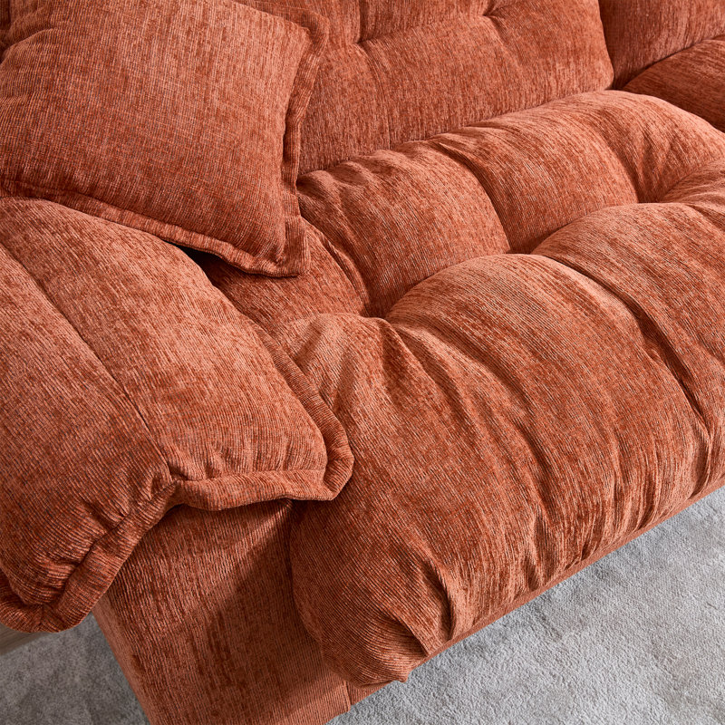90.55" Modern Chenille Deep Seat, cloud Couch Sectional With Pillows, Orange