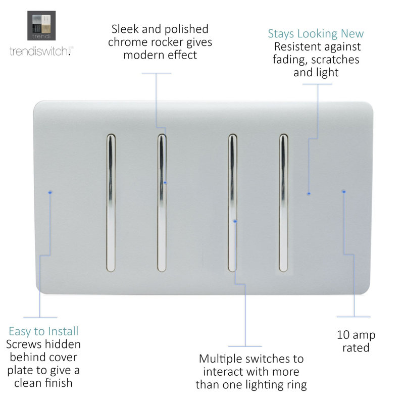 Trendi Switch 4 Gang 1 or 2 Way Light Switch, Silver