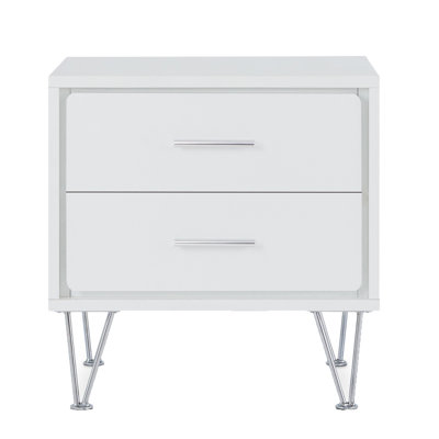 White 2-Drawer Accent Table With Hairpin Legs