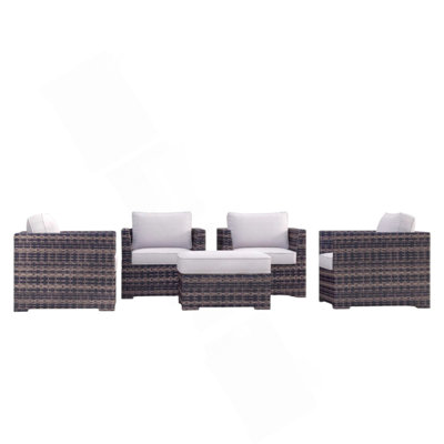 Fully Assembled Patio Chair Set With Cushions & Ottomans (5 Pieces)