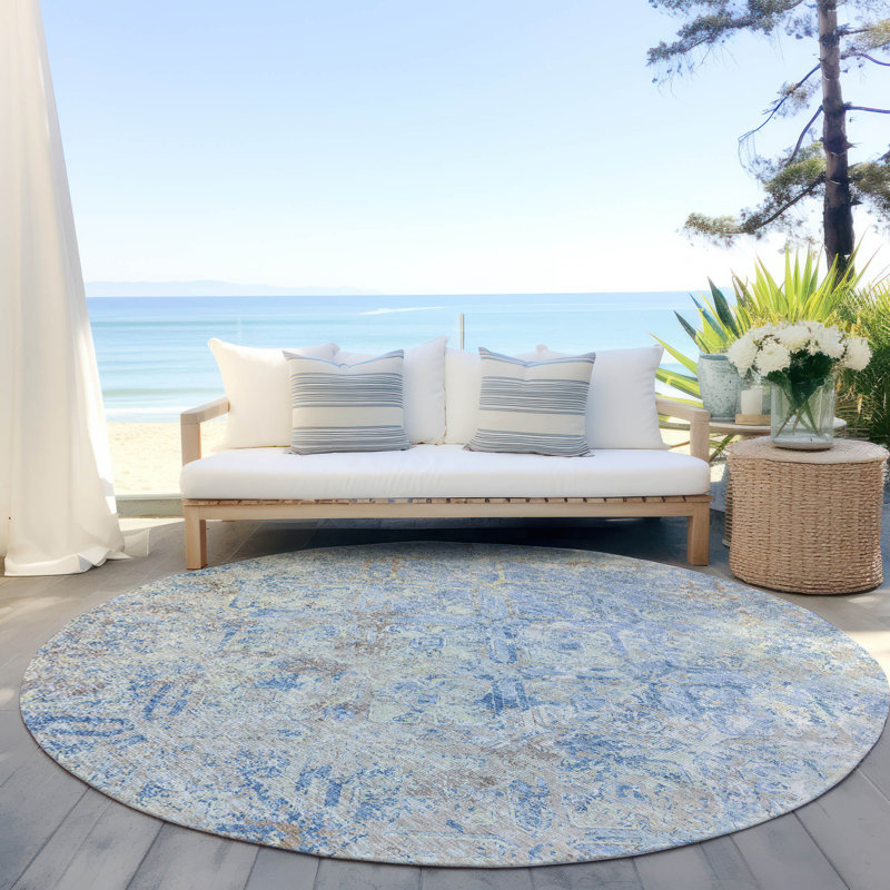  Mahaney Indoor/Outdoor Area Rug with Non-Slip Backing, Round 8'