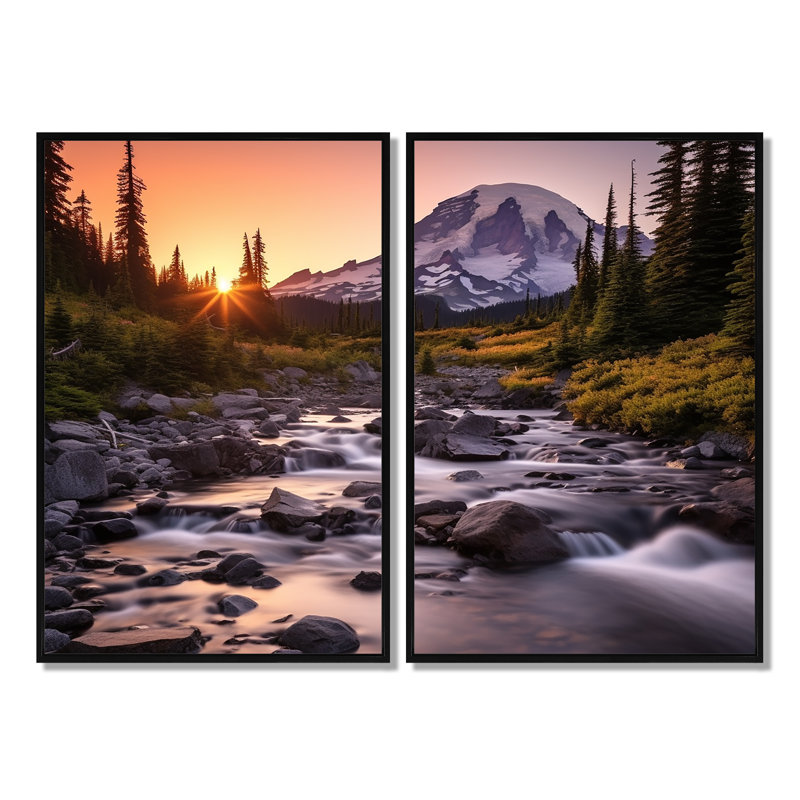 «Washington Mount Rainier National Park II», art mural sur toile grand Washington, Floater Framed Print without Mat, Black