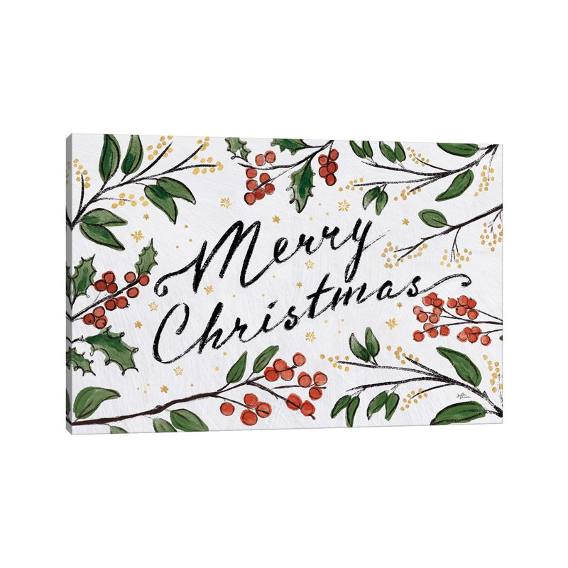 «Christmas Lovebirds Greenery» par Janelle Penner, reproduction d'art textuelle sur toile tendue, H 40 po x l 60 po x 1,5 po