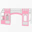 Lit mezzanine simple rose avec escalier de rangement et fenêtre charmante Sight-790159792