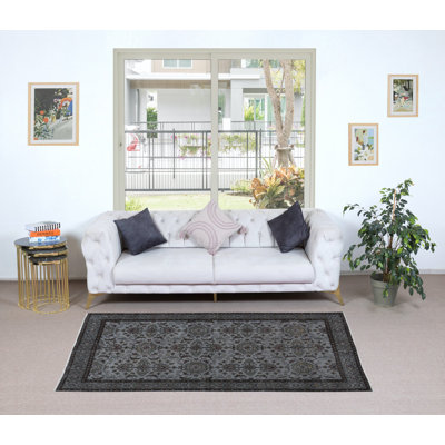 Tapis turc moderne fait à la main 4 x 6,6 pi avec motif floral