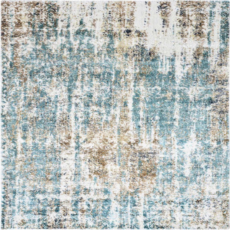 Tapis bleu/beige, Carré 5 pi