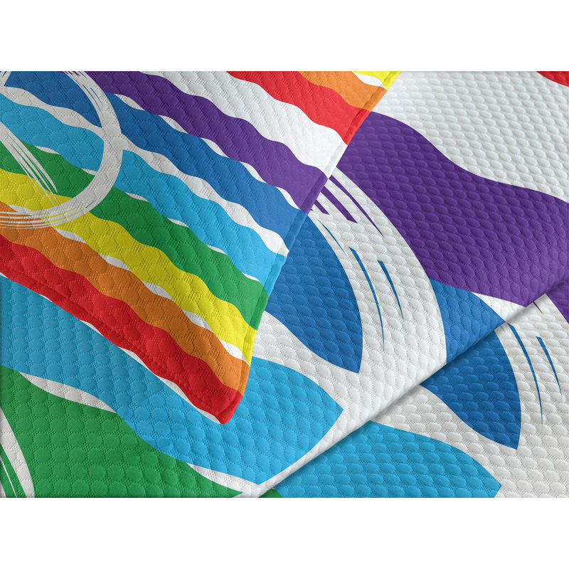 Ambesonne Retro Bedspread Set Stripes Peace Lettering Multicolor, King Coverlet / Bedspread + 2 Standard Shams