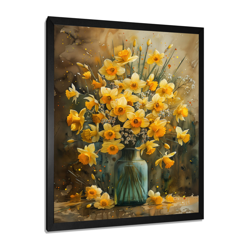 Jonquilles de ferme jaune dans un vase I - Décoration murale jonquilles, Sans cadre, métal, H 12 po x l 20 po