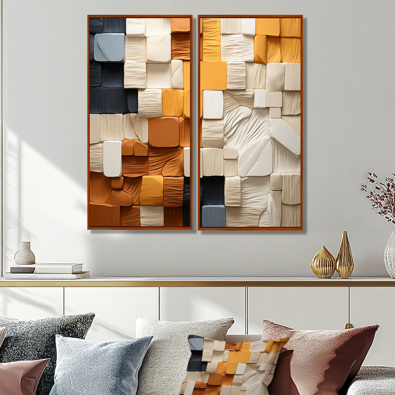 Coenraad - Art mural moderne 2 pièces, 40" H x 40" W, Impression encadrée flottante, Brown