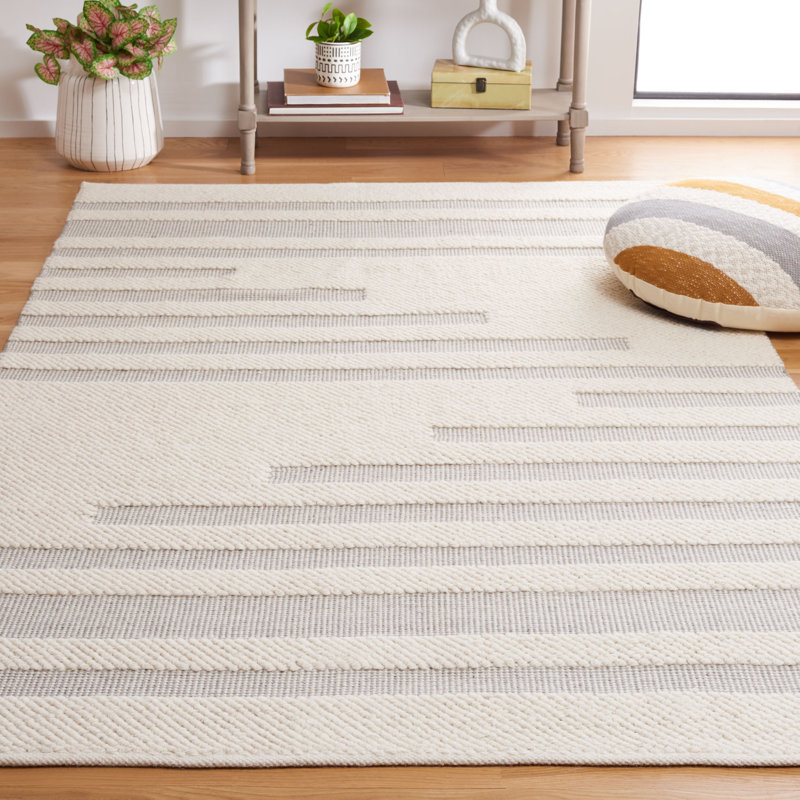 Cortni Hand Woven Wool Striped Rug, Rectangle 5' x 8'