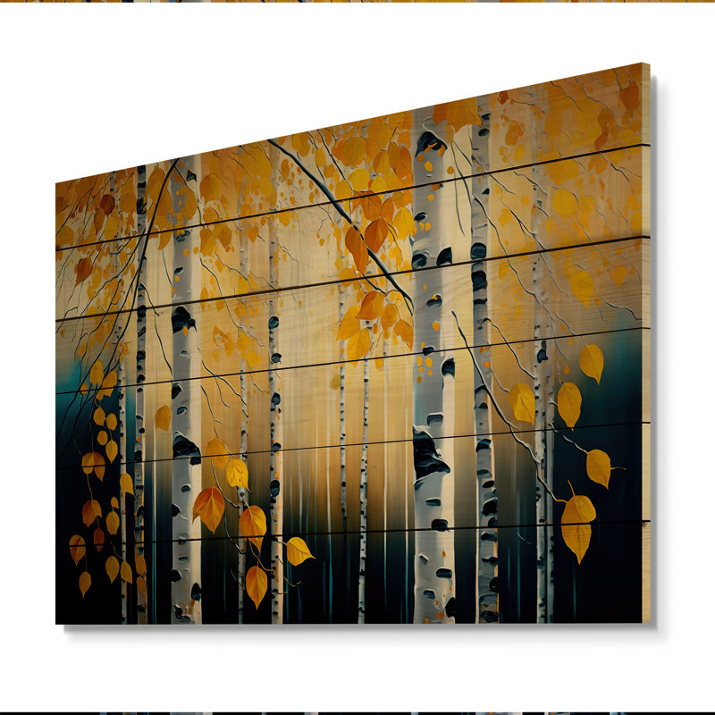 Into A Golden Birch Forest I - Paysage, art mural sur toile, H 30 po x l 40 po x P 1,5 po, Bois