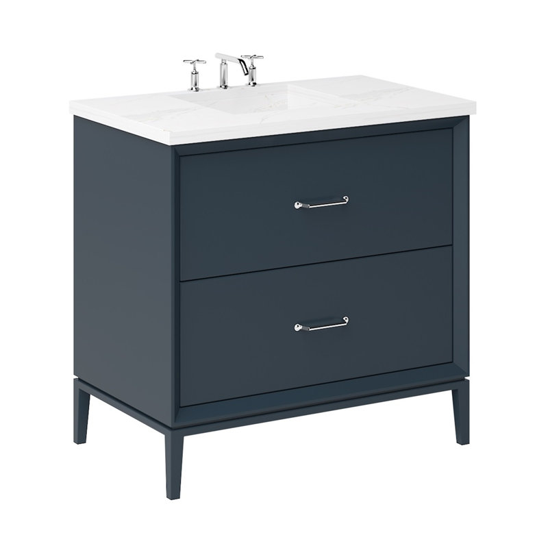 Alexandra Two-Drawer Single Bath Vanity, Polished Chrome, 30", Hague Blue