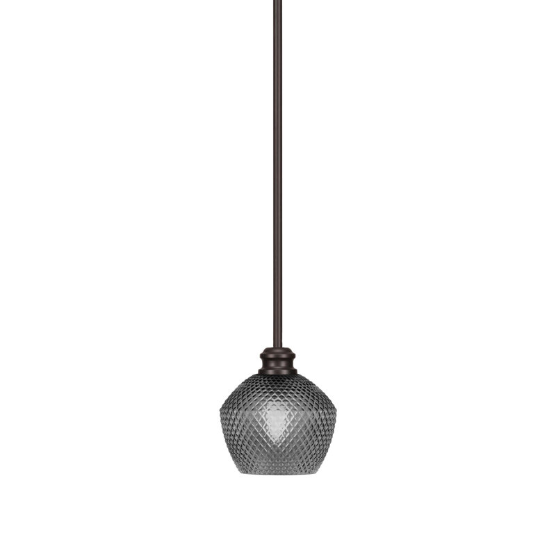 Mini-luminaire suspendu suspendu avec tige en verre texturé fumée 6 "Edge, Espresso