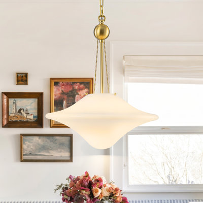1-Light Opal White Glossy Glass Schoolhouse Pendant