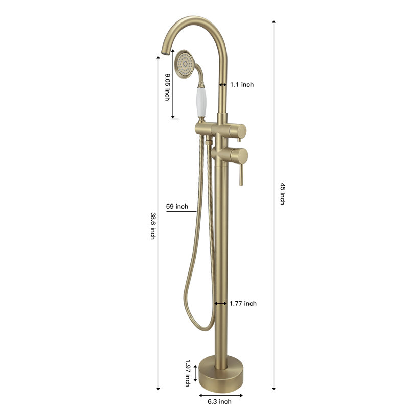 1 Handle Bathroom Freestanding Tub Filler, Brushed Gold