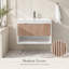 Meuble sous-vasque suspendu de 76 cm (30 po) seulement, meuble-lavabo mural moderne en MDF avec tiroir cannelé et étagère ouverte, blanc/chêne