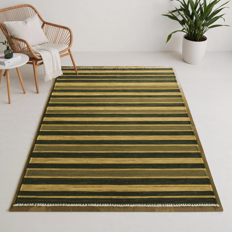 Tapis intérieur / extérieur brun HorizontalStripes, Rectangle 9 pi x 12 pi