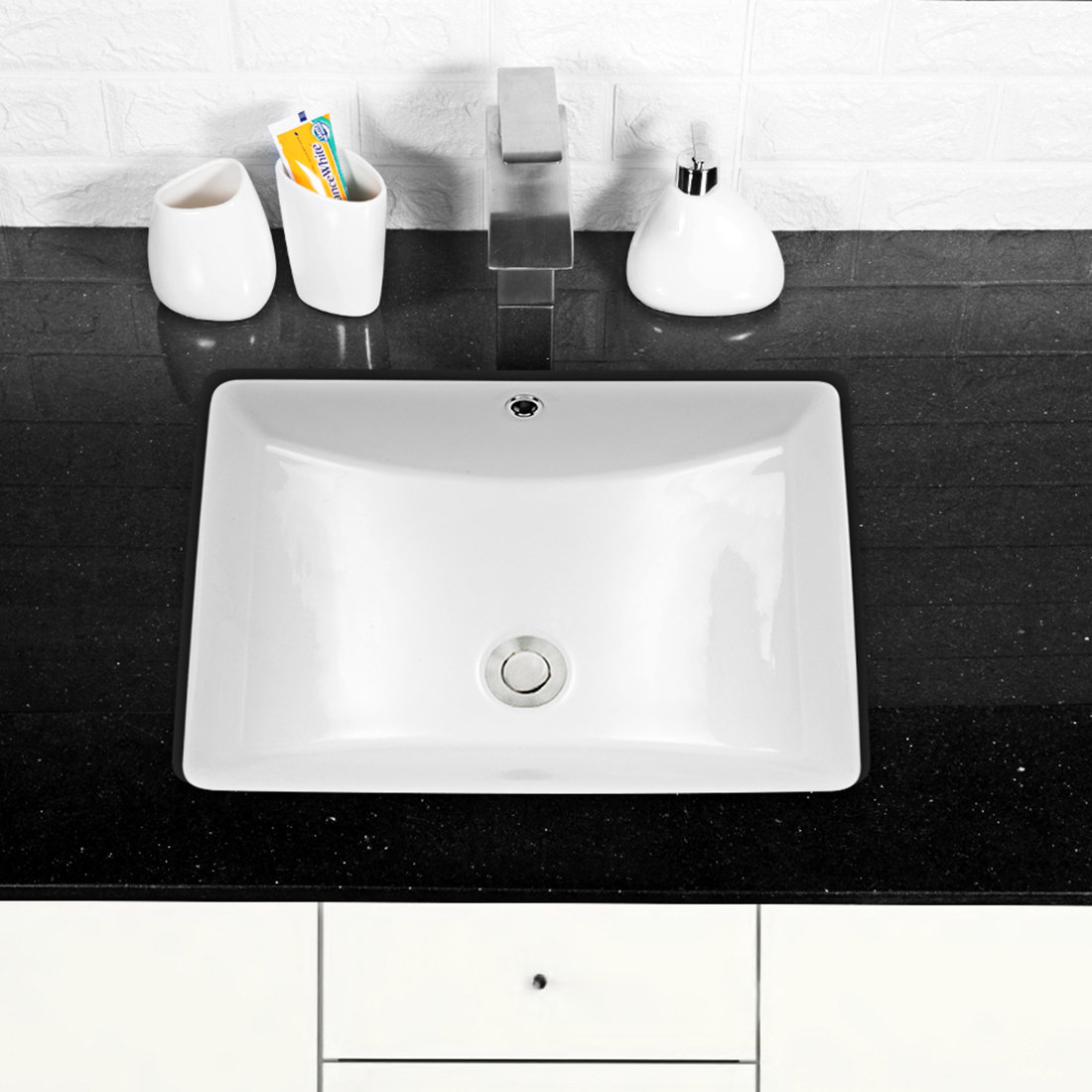 JUNTOSO 21'' Undermount Vessel Sink Rectangle Porcelain Ceramic Lavatory Bathroom Vanity Sink ...