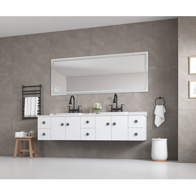 36x96 Inch LED Bathroom Mirror 96 x 36 x 1.5 Inches Aluminum and Glass 1-Piece Wall Mirror White with Anti-Fog and Stepless Dimming