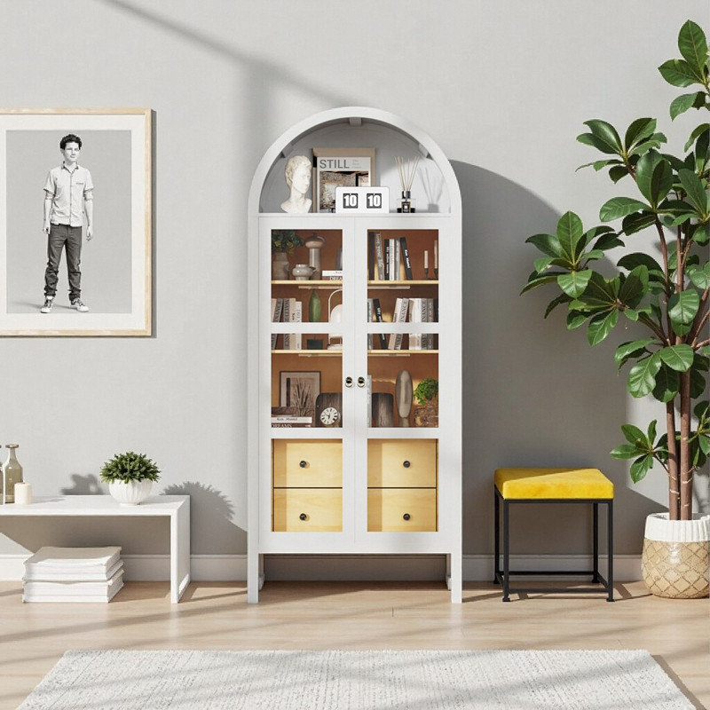Bibliothèque étagère arquée moderne avec éclairage à capteur, Blanc