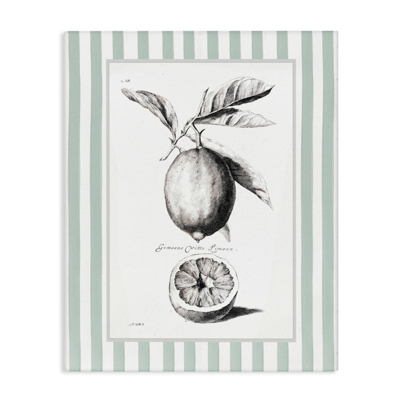 Toile avec bordure rétro rayée citron, design par lettré et doublé, H 20 po x l 16 po