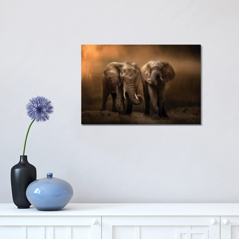 «Elephants Dust Bath ...» par Charlaine Gerber - reproduction de photo sur toile tendue, H 12 po x l 18 po x P 1,5 po