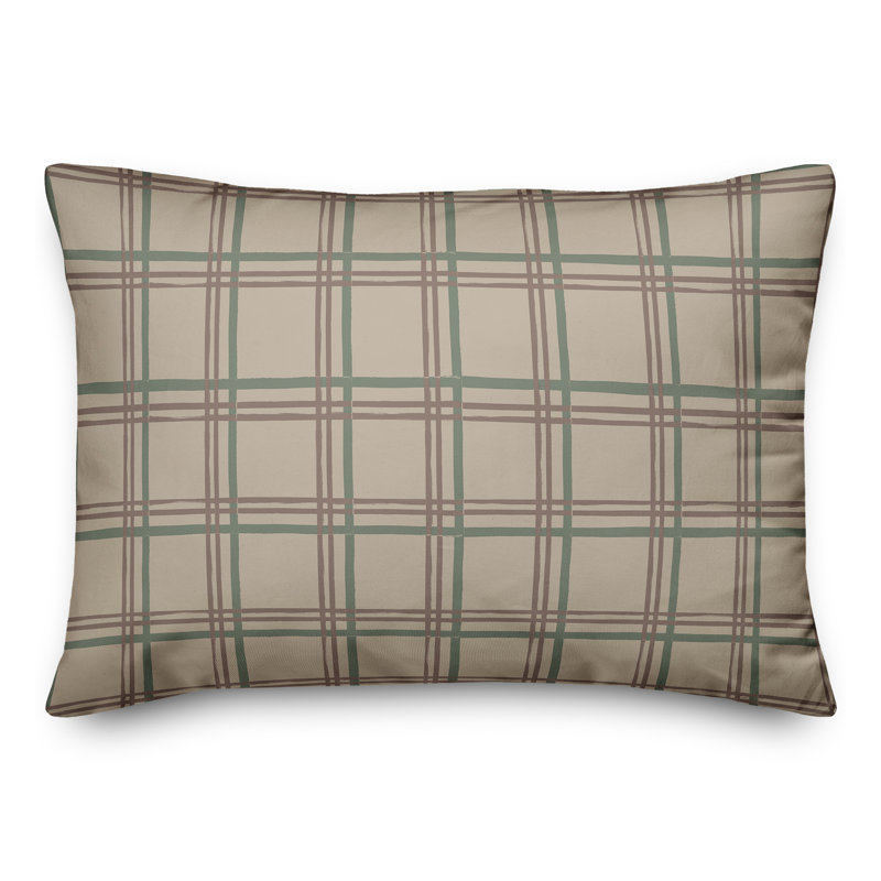  Checkered Rectangular Lumbar Pillow, Brown