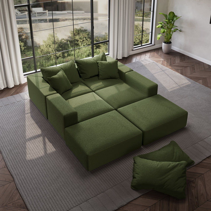 Canapé surdimensionné rembourré avec oreillers, Chenille vert olive