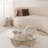 Modern Coffee Table with Travertine Finish, 35.4 in Diameter x 11.8 in Height | 100% Glass Top & 100% Melamine Coated Particle Board Base, Thickness: 0.7 in | Elegant Marble Design, Perfect for Living Room & Contemporary Spaces