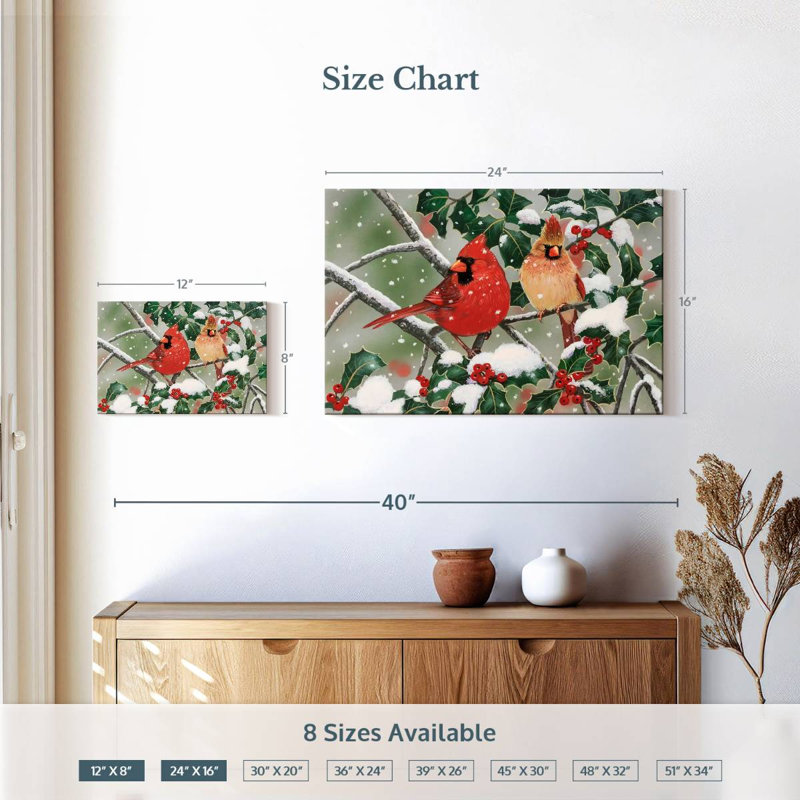 Snowy Perch Cardinals, H 16 po x l 24 po