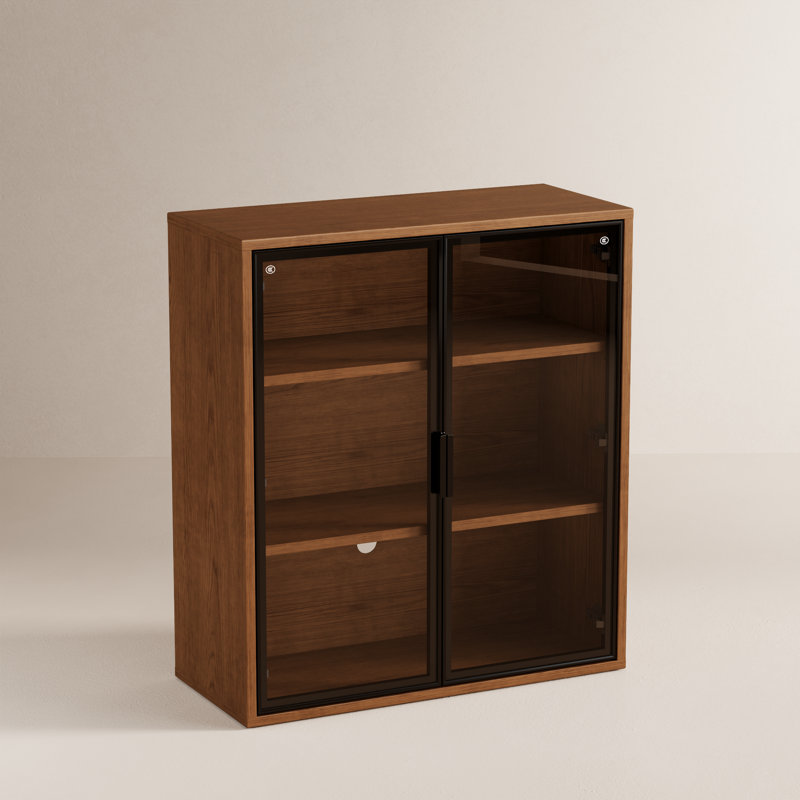 Soren Solid Wood Glass-Door Display Bookcase
