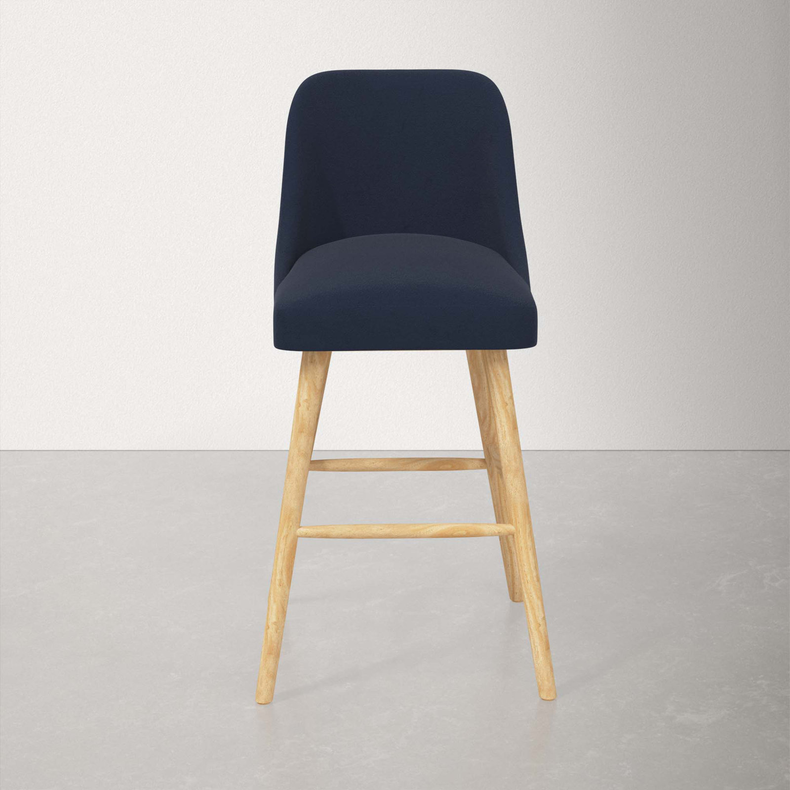 Gallie Stool, Bar Stool (31” Seat Height), Natural, Classic Ink Performance Velvet